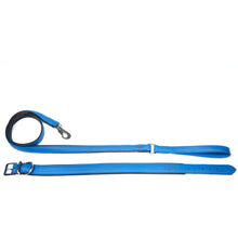 Lade das Bild in den Galerie-Viewer, Dogvibes- Set bestehend aus Lederhalsband mit passender Leine in der Farbe Caribbean Blue
