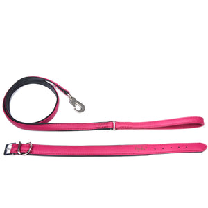 Dogvibes- Set bestehend aus Lederhalsband mit passender Leine in der Farbe Wildberry